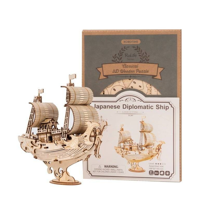 ROBOTIME Drewniany Model Puzzle 3D Japoński Statek Dyplomatyczny