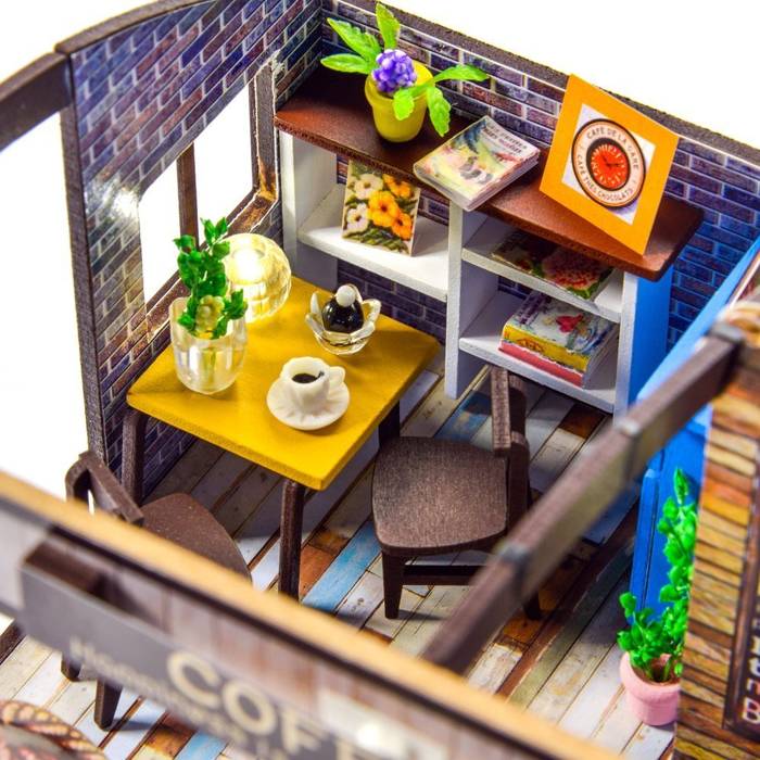 LITTLE STORY Składany Drewniany Domek Model Puzzle 3D Corner Coffe House
