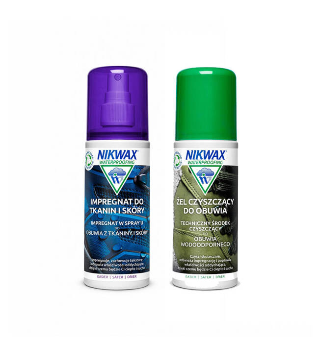 Zestaw Impregnat do tkanin i skóry spray 125 ml/Żel czyszczący do obuwia 125 ml Nikwax